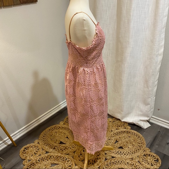 Anthropologie Current Air Pink Lace Midi Dress - Picture 4 of 11